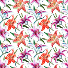Vector tropical watercolor lilly pattern