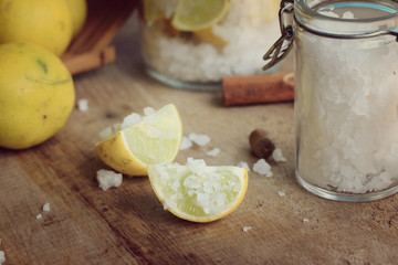 lemon sliced with salt