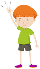Little boy with his hand up