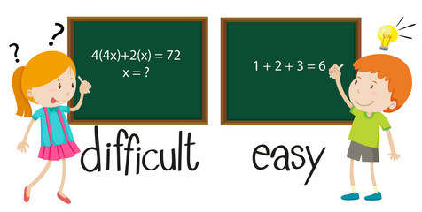 Opposite adjectives difficult and easy