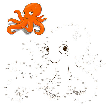 Connect the dots to draw game octopus vector