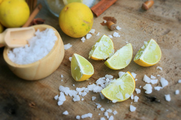 lemon sliced with salt