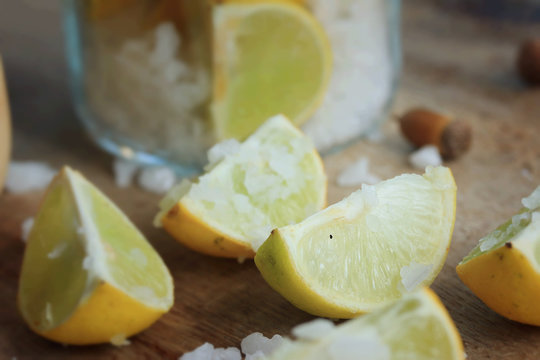 lemon sliced with salt
