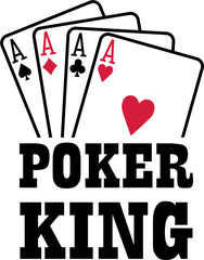 Poker king with four aces playings cards suits