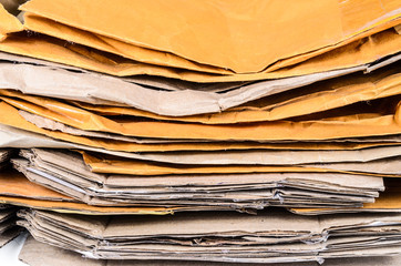 pile of brown envelope and cardboard box for recycling