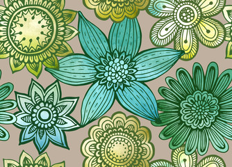 Vector seamless floral pattern with fancy flowers.