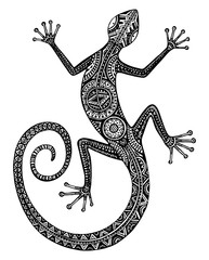 Vector hand drawn lizard or salamander with ethnic tribal patter
