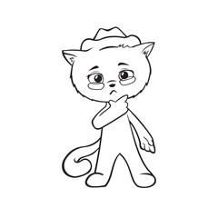 Illustration of a cartoon character cat. Outline without color fill. 