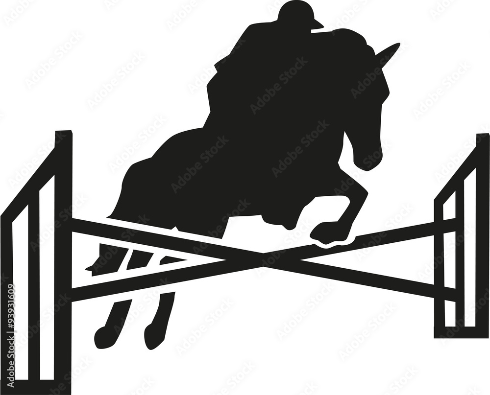 Sticker Horse jumping over obstacles with rider