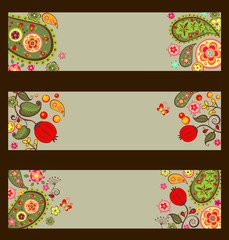 Collection of decorative autumnal banners with paisley