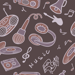 Seamless background with objects on a musical theme.