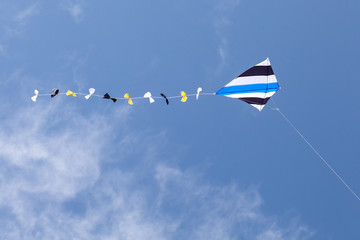 Fototapeta na wymiar colorful kite flying in a beautiful blue sky