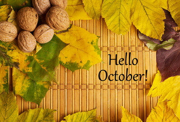 Words hello october on rustic background © katerinakorovina