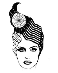 
illustration, graphic black-and-white portrait of woman