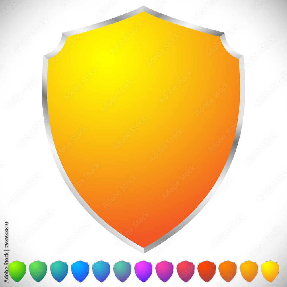 Poster vector shields in spectrum colors with metallic frame and blank