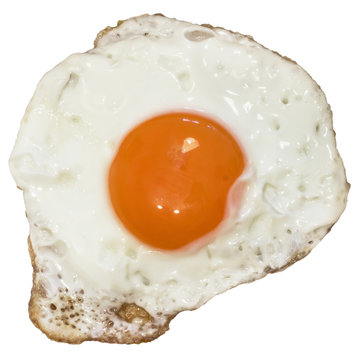 Sunny Side Up Fried Egg, Isolated on White Background.