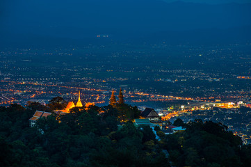 Fototapeta na wymiar City night from the view point on top of mountain , Chiangmai ,Thailand,Prathatdoisuthep temple