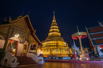 Wat Phra That Hariphunchai in twilight time,lamphun,thailand.