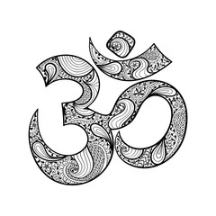 Hand drawn Ohm symbol, indian Diwali spiritual sign Om with high