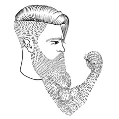 The serious man with a long beard in the form of a hand and a fi - 93935234