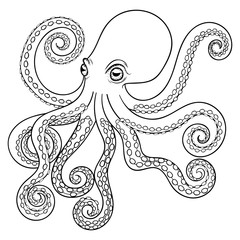 Hand drawn tribal Octopus, animal totem for adult Coloring Page - 93935258