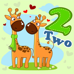 Digital illustration of two and two giraffes who love each other.