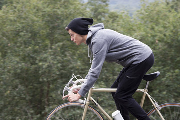 biker on the bicycle racing
