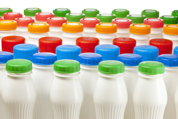 dairy products bottles with bright covers