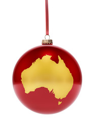 Red bauble with the golden shape of Australia.(series)