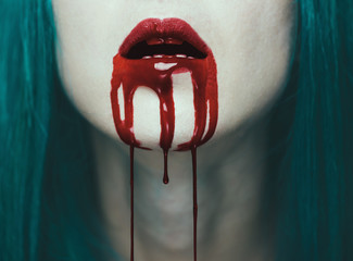 Red lips in blood