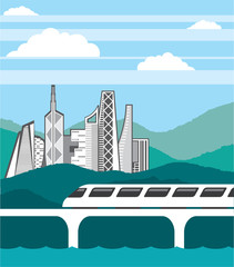 City landscape Train bridge vector