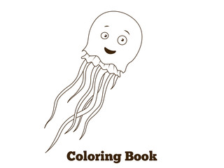 Coloring book jellyfish fish cartoon illustration