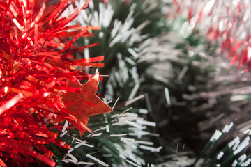 Christmas tinsel with star closeup