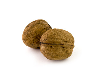 Two walnut on white background