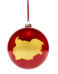 Red bauble with the golden shape of Bulgaria.(series)