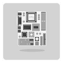 Vector of flat icon, motherboard for computer on isolated background