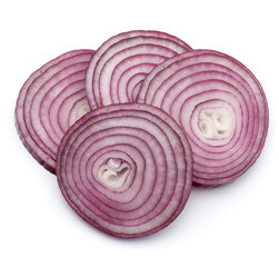 Fototapeta premium Sliced red onion rings isolated on white background cutout