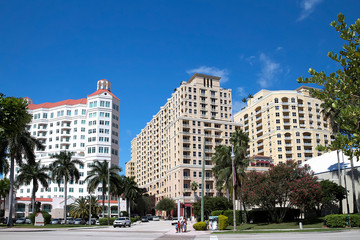 Fototapeta na wymiar Street view of downtown West Palm Beach, Florida, USA