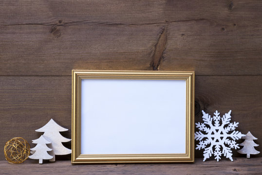 Frame With White Christmas Decoration, Copy Space