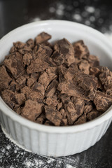 Broken chocolate in a ramekin