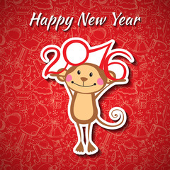 New Year card with funny monkey