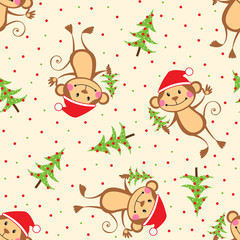 New Year seamless pattern with funny monkeys