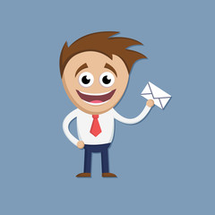 Smiling buisinessman holding a letter.