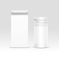 Vector Medical Packaging Box and Bottle with Cap for Pills