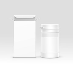 Vector Medical Packaging Box and Bottle with Cap for Pills