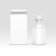 Vector Medical Packaging Box and Bottle with Cap for Pills