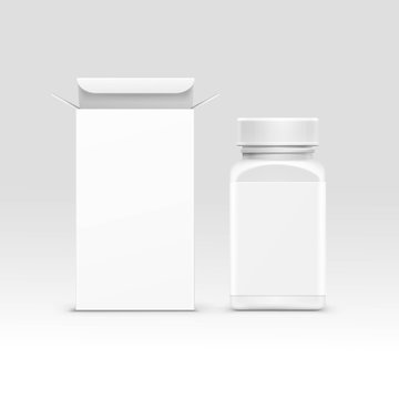 Vector Medical Packaging Box and Bottle with Cap for Pills