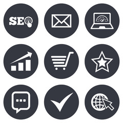 Internet, seo icons. Star, shopping signs.