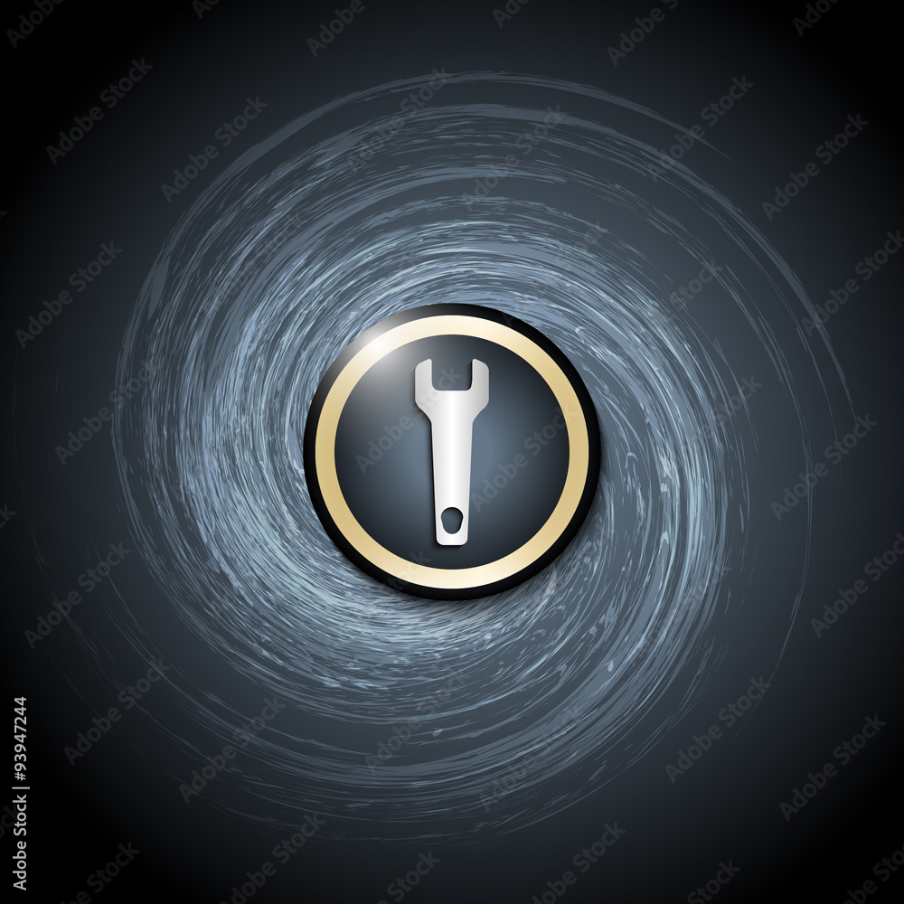 Poster dark background with abstract spirals and spanner