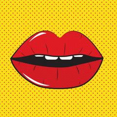 Open Red Lips Pop Art Background Vector